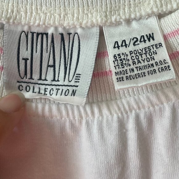 Vintage Gitano Pink & White Striped Short Sleeve Mock T-Neck T-Shirt - Picture 9 of 10